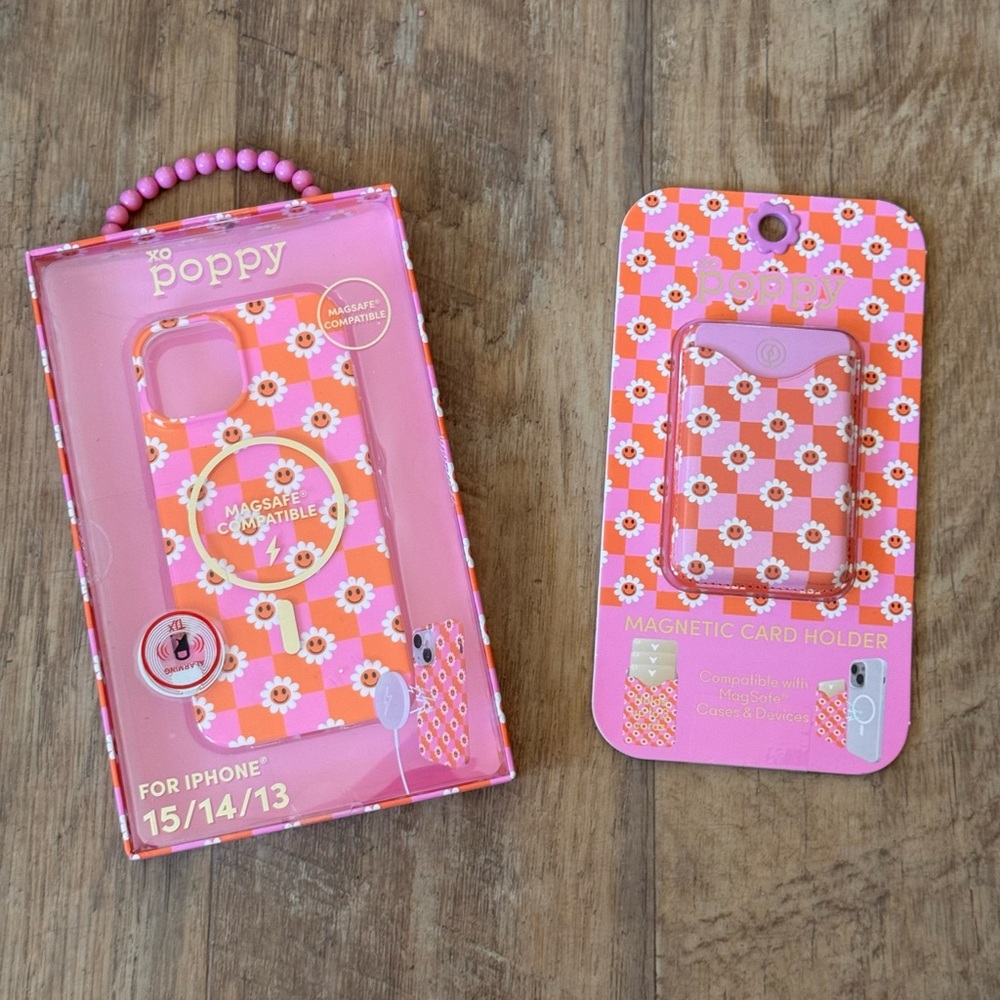 XO Poppy iPhone 15/14/13 Floral Case and magnetic card holder